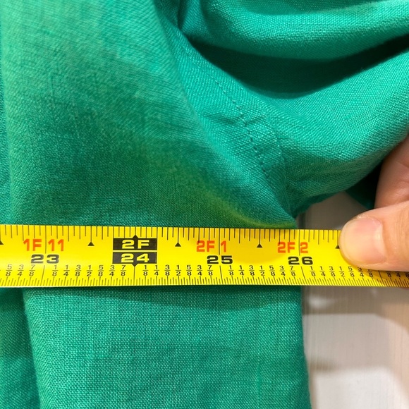 Cynthia Rowley 100% Linen Green Button Down Top Sz XL Boxy Cropped Pocket Preppy - Picture 6 of 9